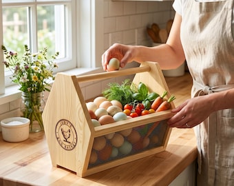 Wooden Harvest Basket Personalized, Handcrafted Wood Garden Harvesting Baskets with Mesh, Custom Vegetable Gathering Hod Produce Basket Gift