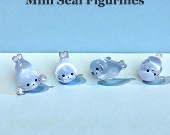 Seal Figurines Mini , Cute Tiny Resin Seal Set, Kawaii Seal Desk Decor, Little Seal Gift for Animal Lover, Miniature Ocean Animals