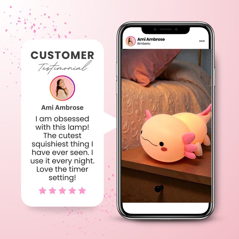 This squishy axolotl night light adds cozy charm to any child’s room while helping little ones feel safe at night. Featuring three brightness settings and an easy timer function, it provides just the right amount of light for bedtime, story time, or nighttime comfort. The cute pink axolotl design doubles as playful decor and a comforting nighttime companion kids will love.