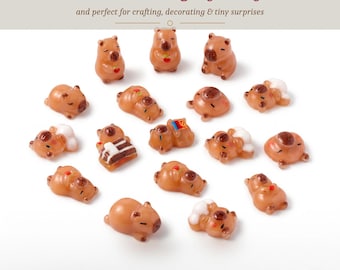 Mini Capybara Figurines - Tiny Animal Decorations for Fairy Garden, Terrarium and Crafting Supplies, Cute Minis For Fairy Gardens