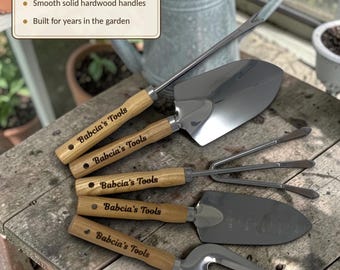 Garden Tool Set Personalized  Collection, Engraved 5 Piece Gardening Gift, Custom Name Hand Tools for Gardeners Moms and Plant Lovers