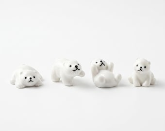 Mini Polar Bear Figurines - Cute Tiny Animal Decorations for Fairy Garden, Gifts and Crafting Supplies, Little Trinket Gifts