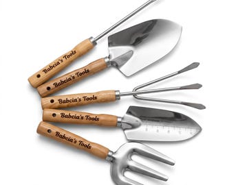 Garden Tool Set Personalized 5 Piece Unique Gift for Gardeners, , Engraved Hand Tools Gift for Plant Lovers, Custom Name Gardening Gift