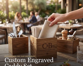 Wood Napkin Holder Personalized  for Restaurants, Custom Logo Engraved Table Napkin Caddy, Bulk Restaurant Table Decor, 5x5x5 Wooden Holder