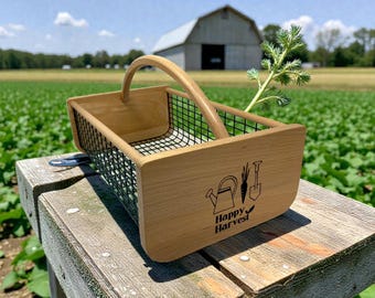 Custom Engraved Harvest Basket – Personalized Garden Hod with Name, Premium Gardener Gift, Large Produce Basket
