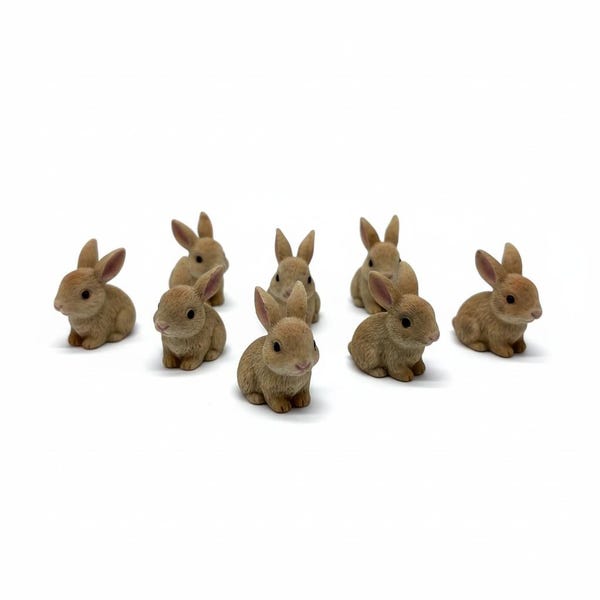 Realistic Mini Rabbit Family Set – Tiny Bunny Figurines for Fairy Garden, Terrarium Decor, Woodland Animals, Miniature Garden Craft Supplies