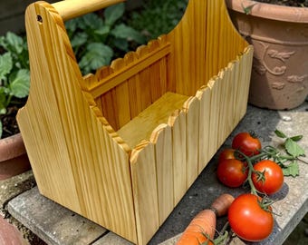 Personalized Wooden Picket Basket, Handmade Flower Basket Garden Gift, Custom Text or Logo Engraved Basket, Gift for Gardener Mom