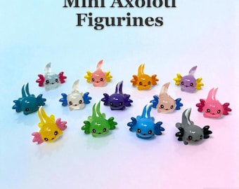 Mini Axolotl Figures Fairy Garden Decor, Tiny Axolotl Planter Accessory, Cute Terrarium Figurine, Miniature Aquarium Decor Bundle