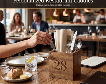 Bestickhållare med personlig logotyp för restaurangbord, bestickhållare i trä, graverad bestickhållare, bordsdekor i bulk