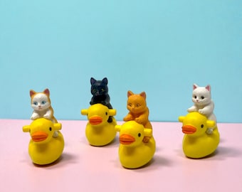 Handmade Mini Cat Riding Duck Figurine – Funny Desk Decor, Hilarious Plant Buddy Or Fairy Garden Addition, Gift For Her Mini figurine