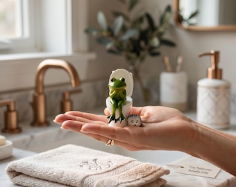 Funny Ceramic Toilet Frog, Frog on Toilet Figurine, Cute Frog Decor, Frog Lover Gift, Weird Frog Statue for Bathroom Shelf Desk