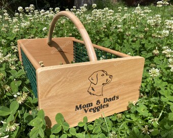 Custom Engraved Harvest Basket, Personalized Text/Icons/Logos Garden Hod, Wood Vegetable Basket, Gardening Gift for Mom, Gathering Basket