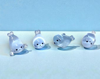 Mini Seal Figurine 4pc Set Cute Gift | Tiny 3D Printed Resin Seal | Desk Decor | Seal Lover Gift |  Mini Animal Fairy Garden Plant Buddy