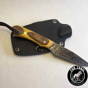 Hand Forged Damascus Neck Knife – 6.5&quot; OAL, 3&quot; Blade – 1095/15N20 Steel – Made in USA