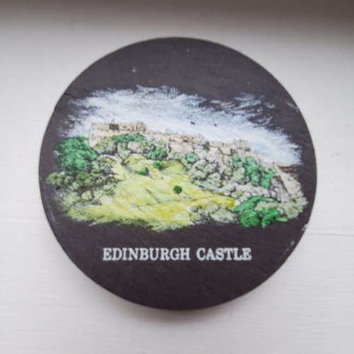 Complete Set of Unique sales Slate Coasters Featuring 6 Scottish Castles and 1 Thistle Emblem - 1970s