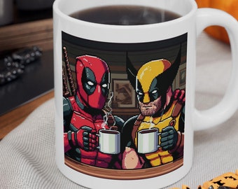 Deadpool och Wolverine kaffemuggar, kaffemugg, filmkaffemuggar, unika kaffemuggar, kaffekopp, keramikmugg, kaffegåva, filmpresentidé