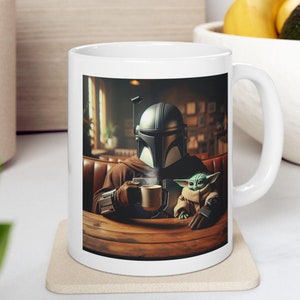 Kubki do kawy Mandalorian, Kubek do kawy, Kubki do kawy z motywem filmu, Unikalne kubki do kawy, filiżanka do kawy, kubek ceramiczny, prezent kawowy, pomysł na prezent filmowy zdjęcie 1