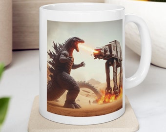 Kubek z motywem Godzilli, Kubek z motywem Gwiezdnych Wojen, Kubki z motywem filmu, Unikalne kubki z motywem kawy, filiżanka do kawy, kubek ceramiczny, prezent kawowy, pomysł na prezent filmowy