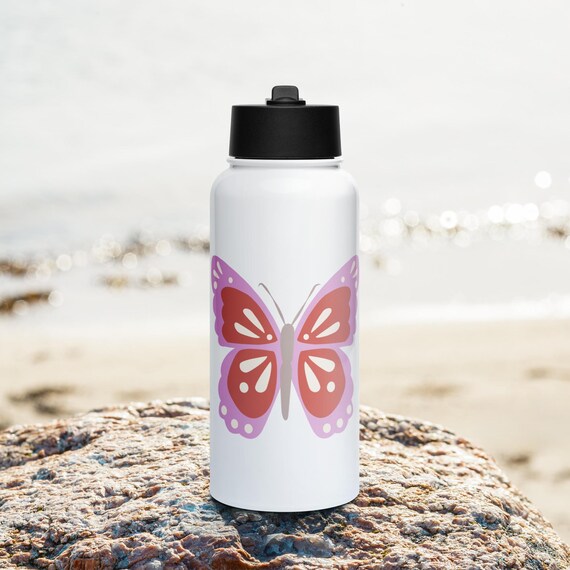 Stainless steel water bottle with a straw lid -Butterfly 02