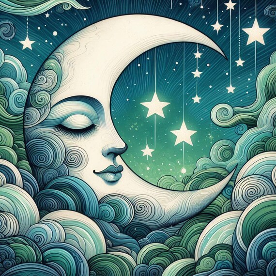 Magical Moons- Clip Art - Set #9 (5 files) - 1024 x 1024 pixels - Green