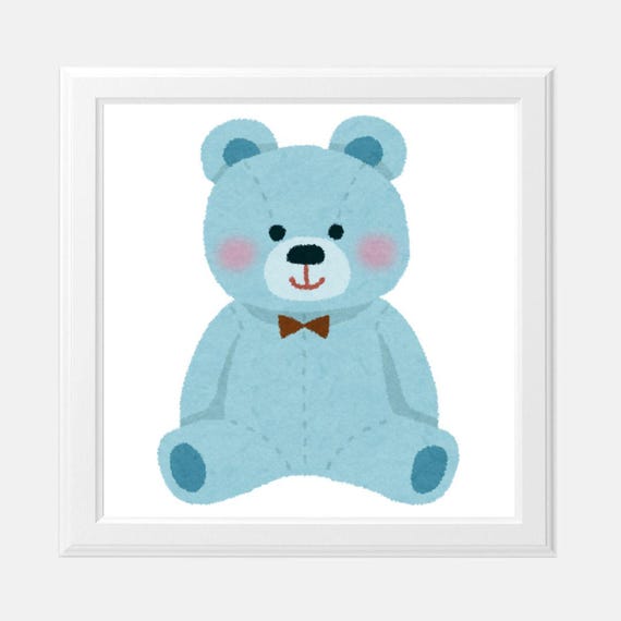 Blue Teddy Bear Nursery Print 8 x 8 -06