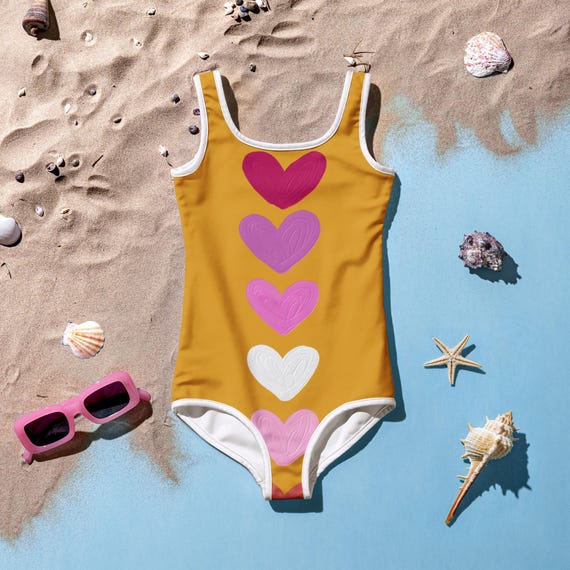 All-Over Print Kids Swimsuit - Hearts 02