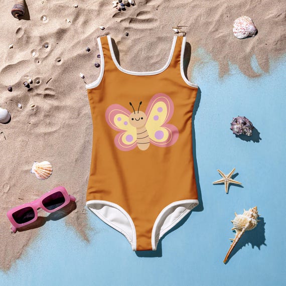 All-Over Print Kids Swimsuit - Pink Butterfly -02