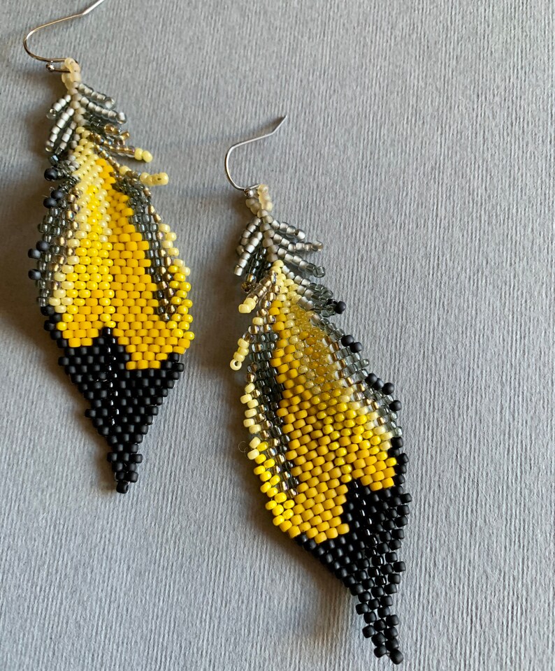 Northern Flicker Beaded Feather Earrings image 3