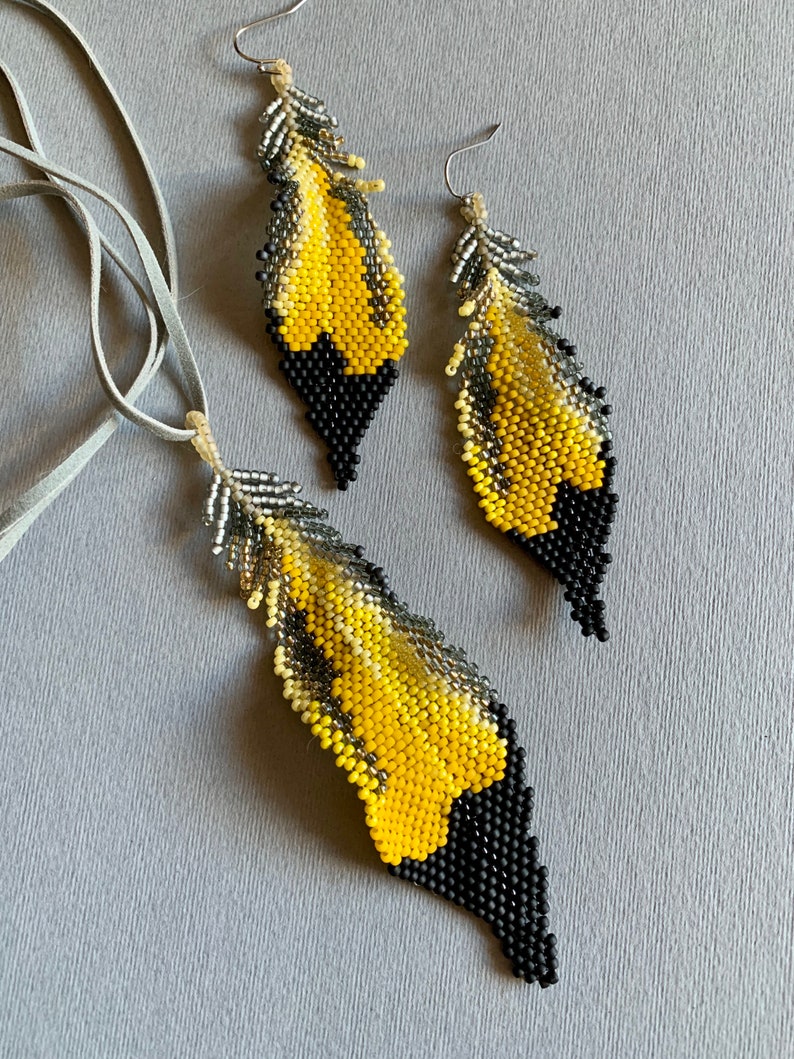 Northern Flicker Beaded Feather Earrings image 5