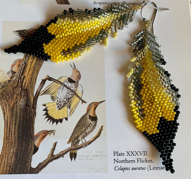 Northern Flicker Beaded Feather Earrings image 1