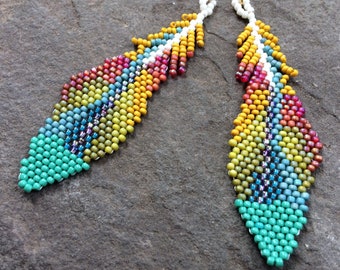 Macaw Parrot Feather beaded earrings