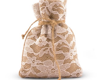 Burlap and Lace Drawstring Favor Bags 4" x 5.5" - DIY Wedding Favors