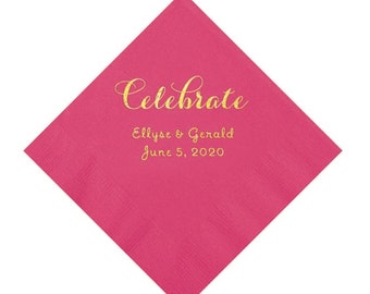 Pack of 50 Personalized Celebrate Wedding Napkins - Beverage Size