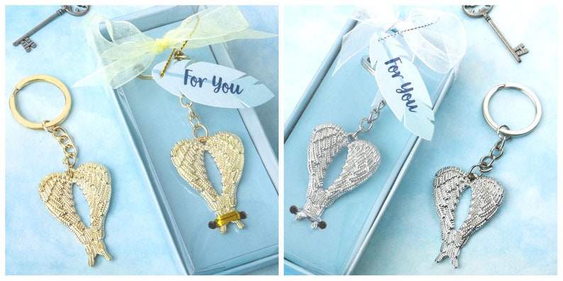 36 Gold Or Silver Guardian Angel Wings Keychain Bridal Shower Wedding Favors