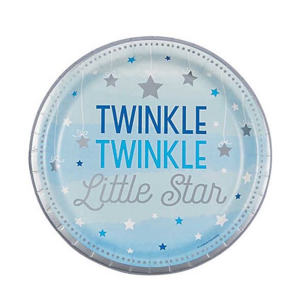 Set of 24 Blue Twinkle Twinkle Paper Dinner Plates Baby Shower Decorations