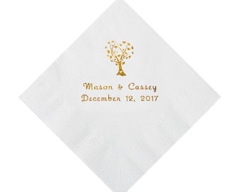 Pack of 50 Personalized Love Tree Wedding Napkins - Beverage Size