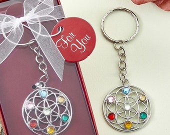 24 Colorful Chakra Keychains With Rhinestone Accents Bridal Shower Wedding Favors