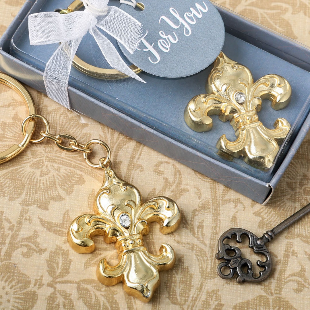 24 Fleur De Lis Keychains With Personalized Tags/stickers Bridal Shower