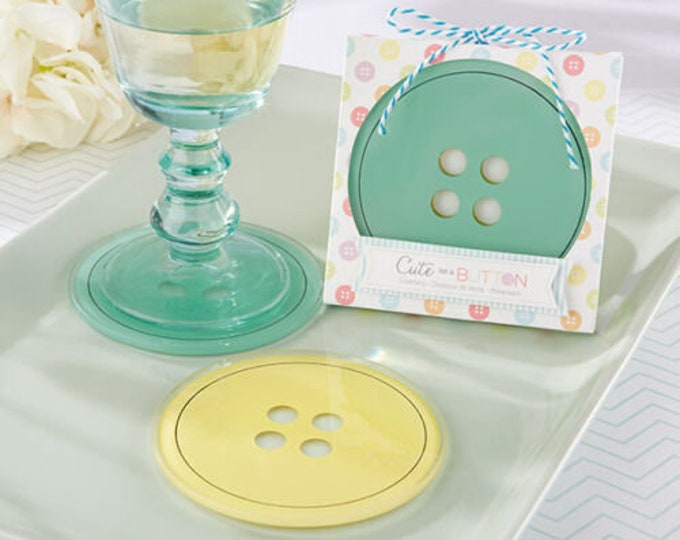 Set of 2 Cute as A Button Glass Coasters Baby Shower Favors Etsy
