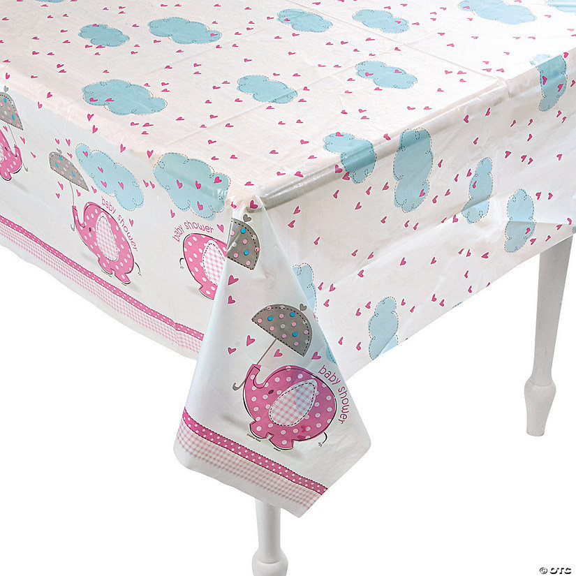 Pink Umbrella Elephant Disposable Plastic Tablecloth Baby Shower Decoration