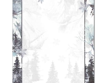 25 or 100pk Snow Country Winter Holiday Christmas Letterhead Stationery