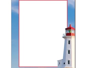 25 or 100pk Coastal Lighthouse Nautical Beach Themed Summer Letterhead Stationery