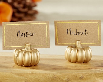 Gold Pumpkin Autumn Fall Themed Place Card Holders Bridal Shower Wedding Favors