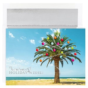 Box of 16 Decorated Palm Tree Tropical Beach Themed Holiday Christmas Cards