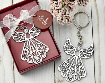 24 Silver Angel Design Keychains with Rhinestone Accents Bridal Shower Wedding Favors