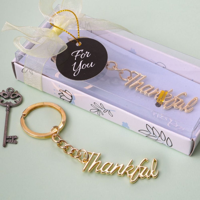 Gold Or Silver Thankful Keychains Bridal Shower Wedding Favors