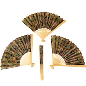 Set of 12 Peacock Paper Fans Bridal Shower Outdoor Wedding Favors