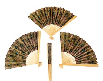 Set of 12 Peacock Paper Fans Bridal Shower Outdoor Wedding Favors