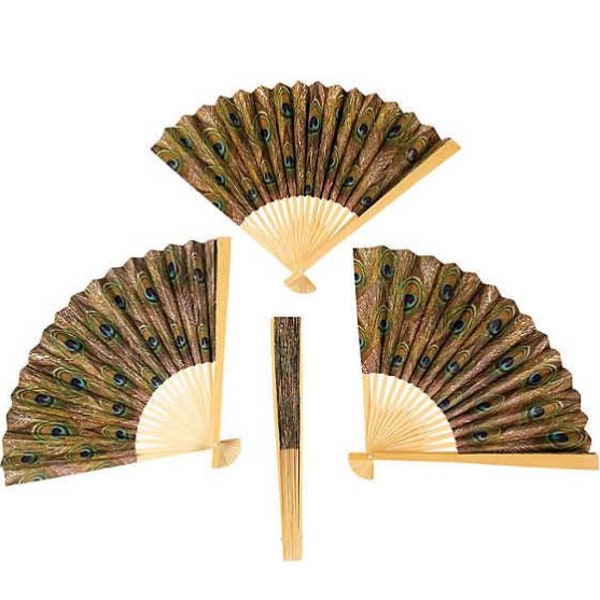 Set of 12 Peacock Paper Fans Bridal Shower Outdoor Wedding Favors