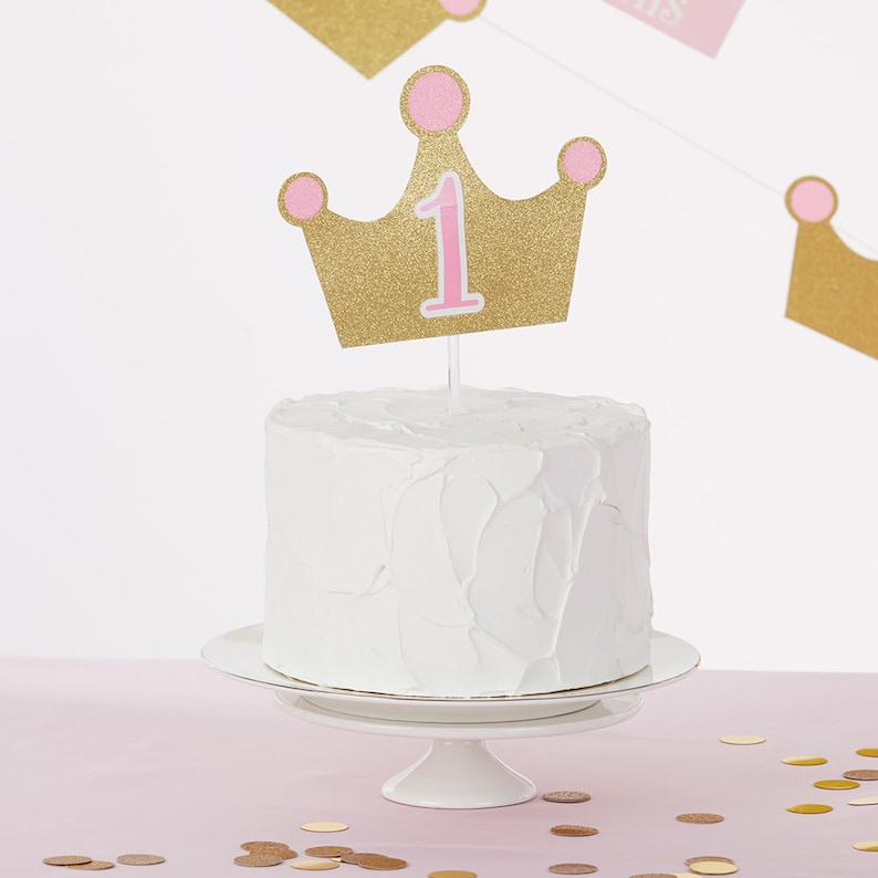 Princess Themed 1st Birthday Milestone Photo Banner and Cake Topper Birthday Party Decorations